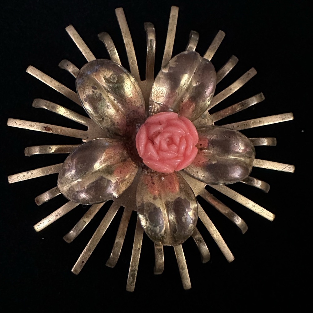 Elegant Gold and Orange Floral Brooch